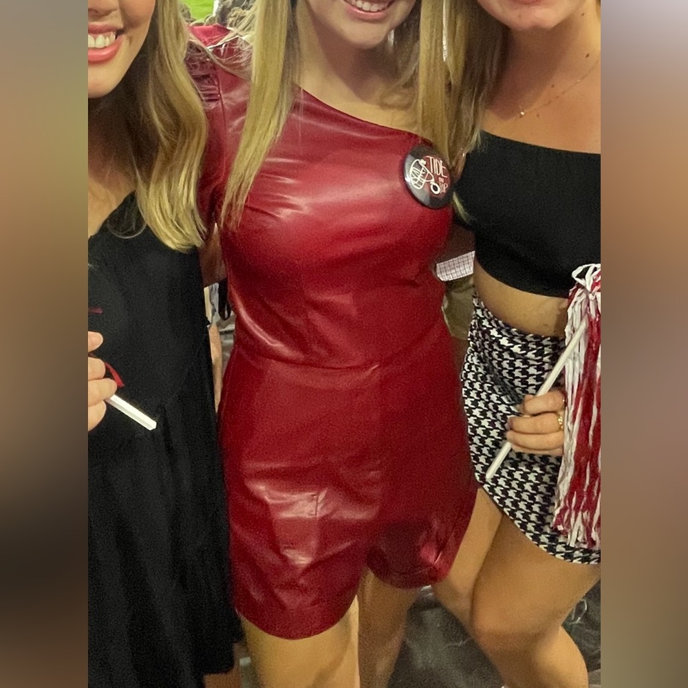 Elegant Red Faux Leather romper